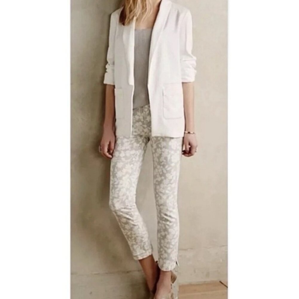 Anthropologie Pilcro‎ Letterpress Pants 29 Stet Fit Gray White Floral Women Crop
